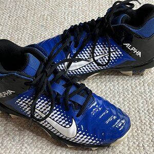 NIKE Alpha Menace Shark Big Boys Size 4.5Y Kids Blue Football Cleats AQ7654-402
